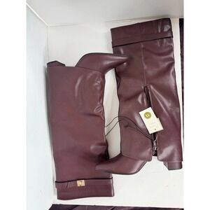 A New Day Burgundy Faux‎ Leather Knee High Boots Gold Padlock Sz 11 NWT